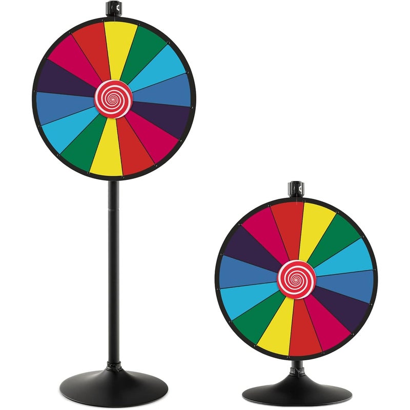 Koło Fortuny Φ 60 cm, Koło z Nagrodami o Regulowanej Wysokości z Podstawą i 14 Miejscami do Personalizacji, na Imprezy, Urodziny (24"-60 cm)