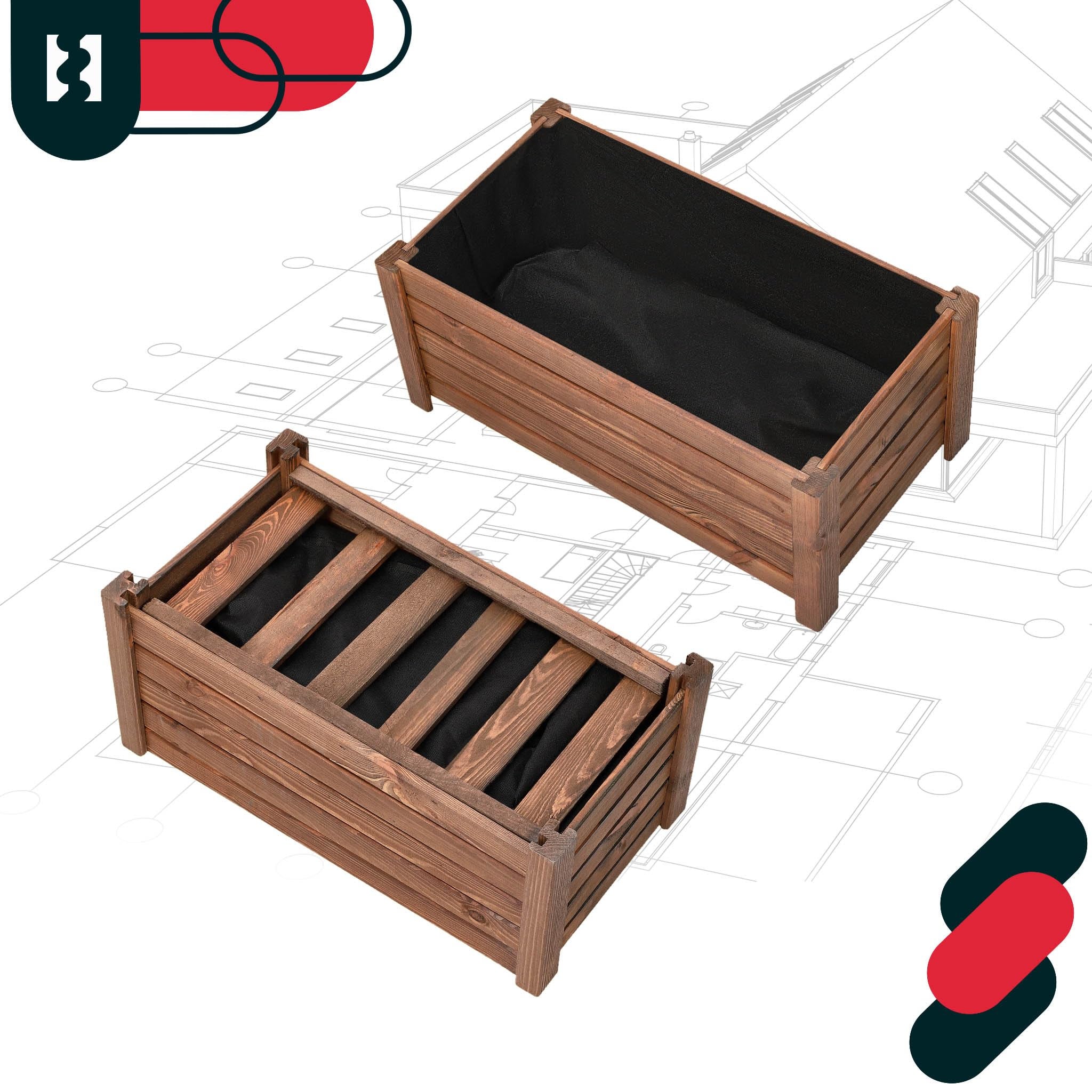 Jardinière Extérieur - Bois de Pin Imprégné - 60 x 33 x 25 cm - Brun - Jardiniere sur Pieds - Bac à Fleurs Rectangulaire - Grande KOTARBAU - 6