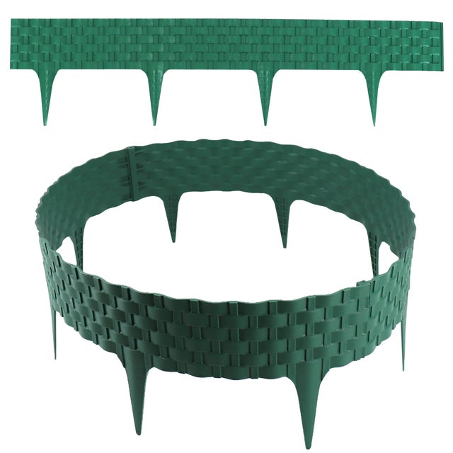 Bordure de pelouse, aspect rotin, verte, modules de 16 x 80 cm, bordure de parterre en plastique