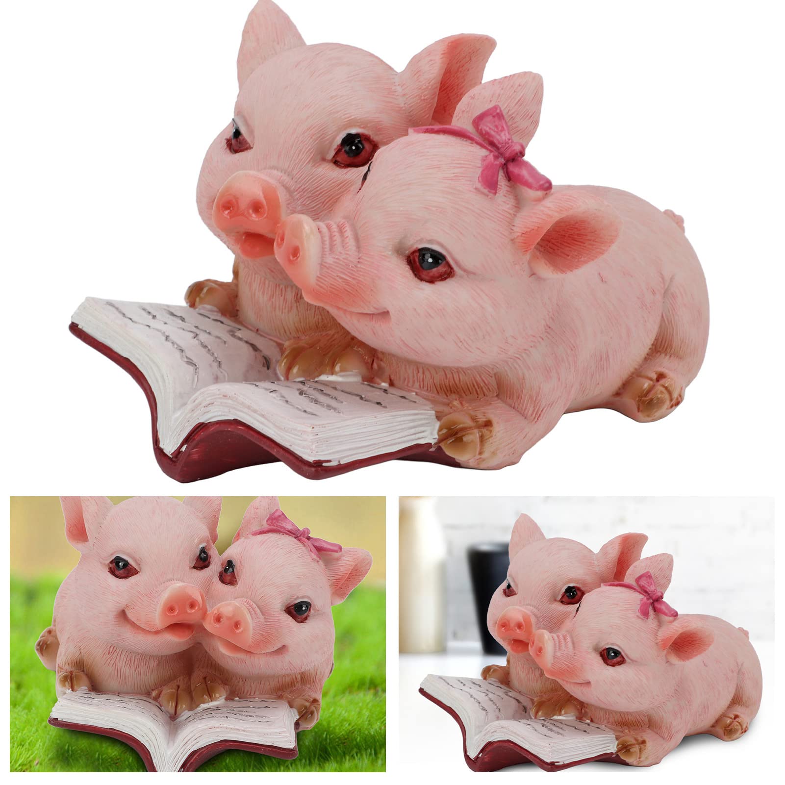 Sculpture de cochon en résine 26 cm, décoration réaliste de cochon accrocheur pour la cour (rose