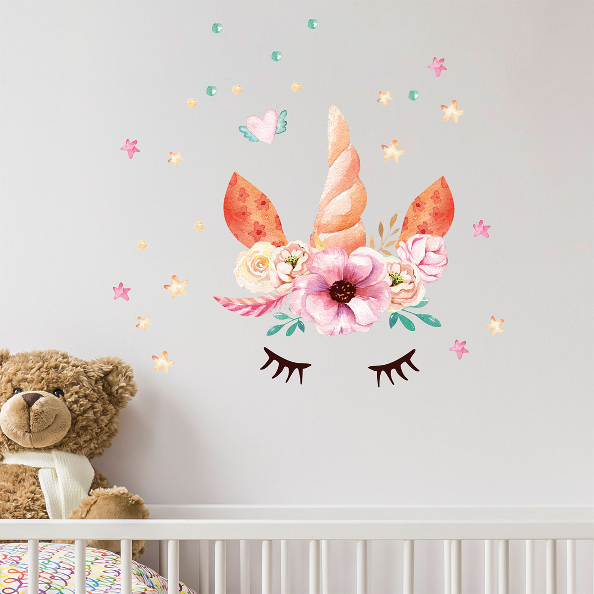 Vinilo flores de unicornio - adhesivo de pared - revestimiento sticker mural decorativo - 120x120cm