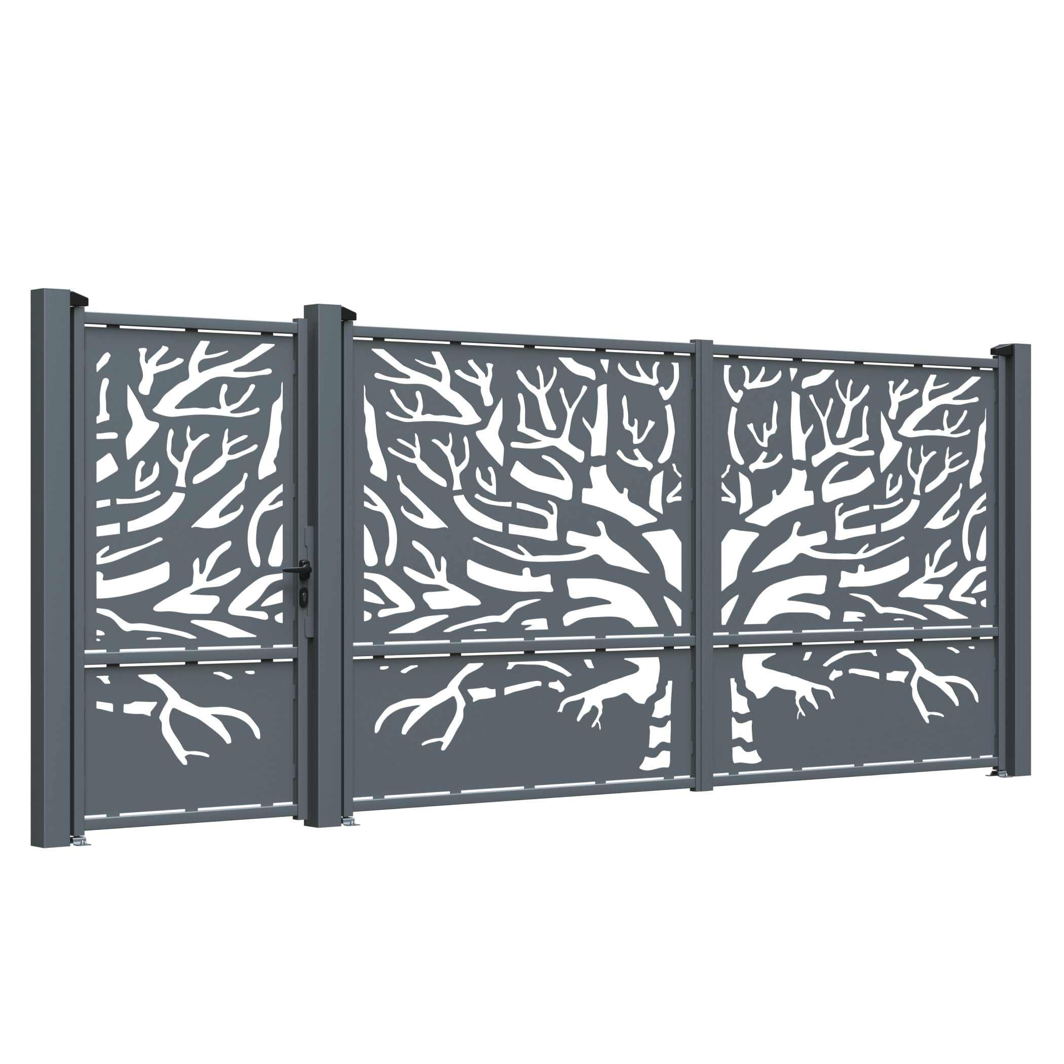 Portail en métal avec panneau décoratif tôle 2 mm modèle 42 noir 387 x 180 cm (L x H) Portail avec jeu d'accessoires inclus - 3