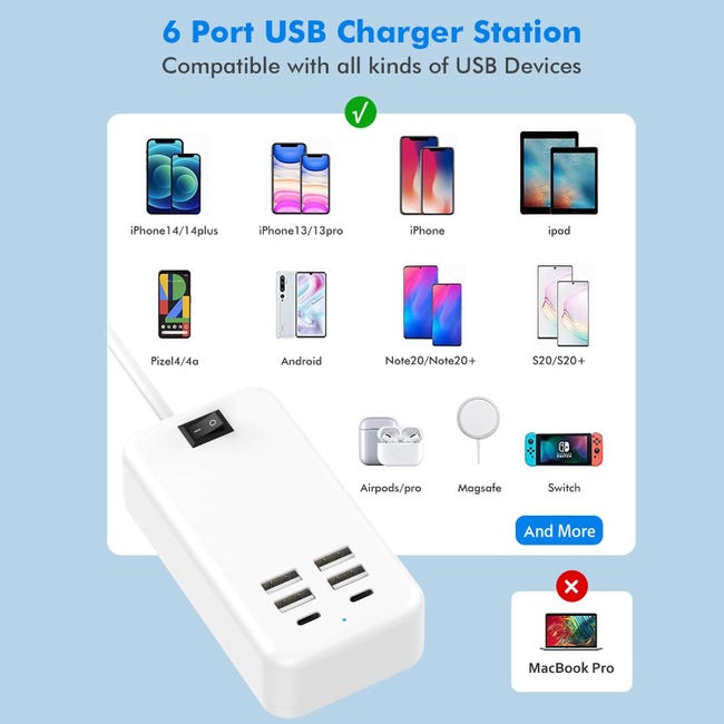 Caricatore USB-C GaN3 Da 800W Con 8 Porte USB-C E 2 USB-A – Ricarica Rapida Per Laptop, IPhone 16/15, Galaxy, PS5 – Compatto Da Viaggio