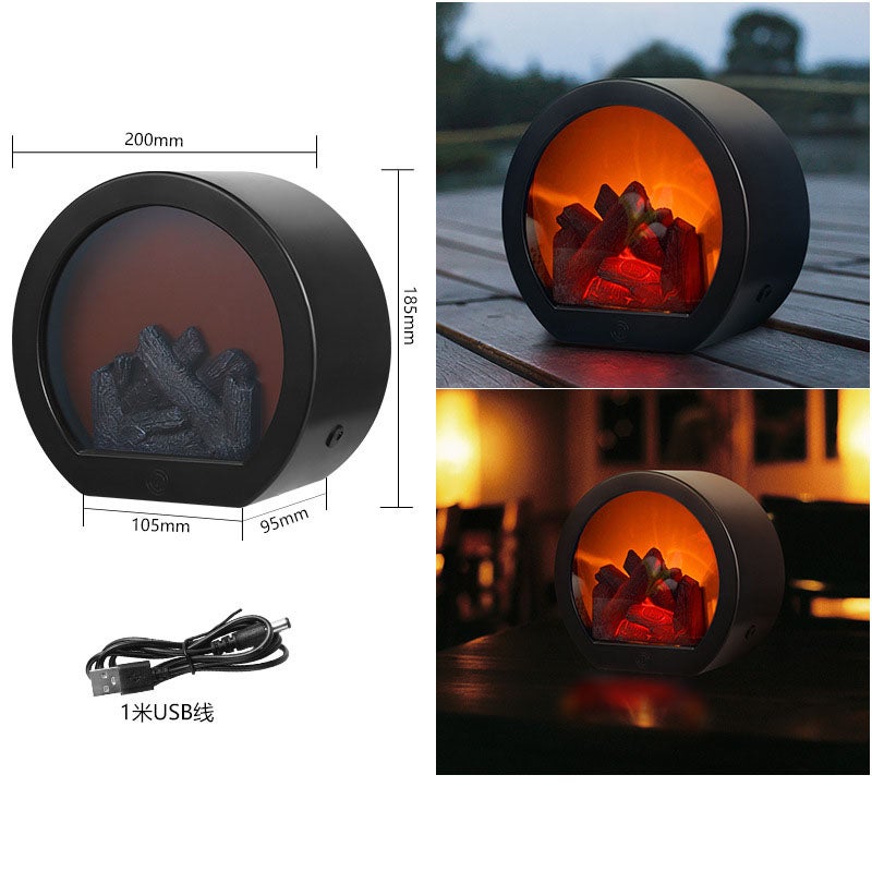 Cheminée de bureau, cheminée électrique sans flamme, lanterne de cheminée LED réaliste, brûleur à bûches électrique de table alimenté par USB - 2