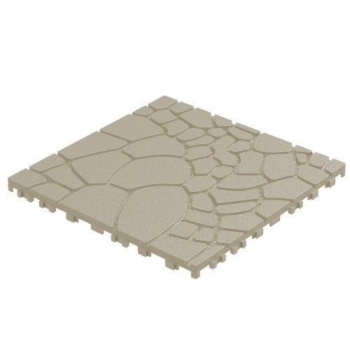 Dalles de terrasse clipsables 44 pièces avec texture pierre, sol extérieur en polypropylène, antidérapant, beige
