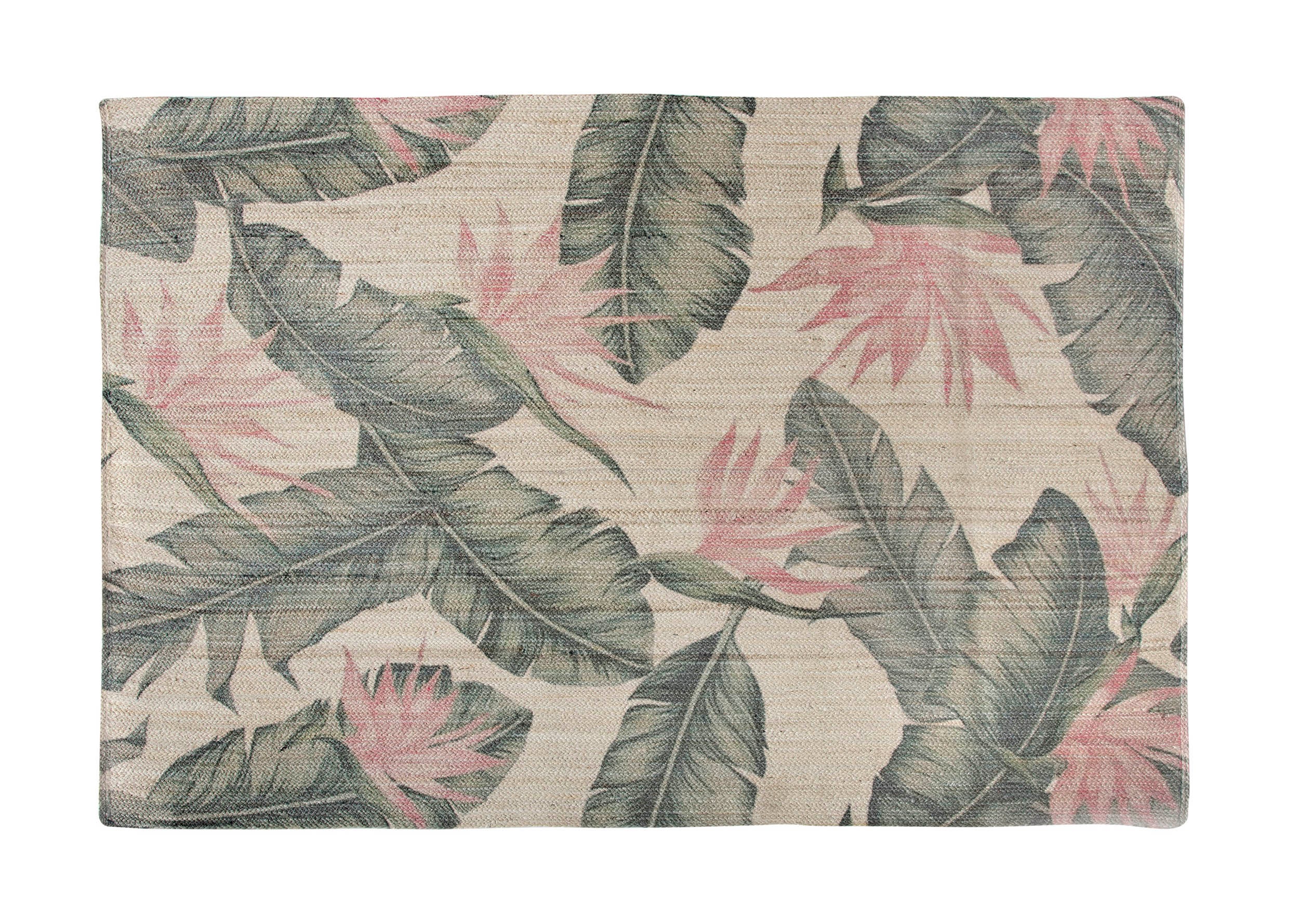 Dywan z Juty z Nadrukiem HAWAII 160x230 cm – Ręcznie Wykonany, z Tropikalnym Wzorem