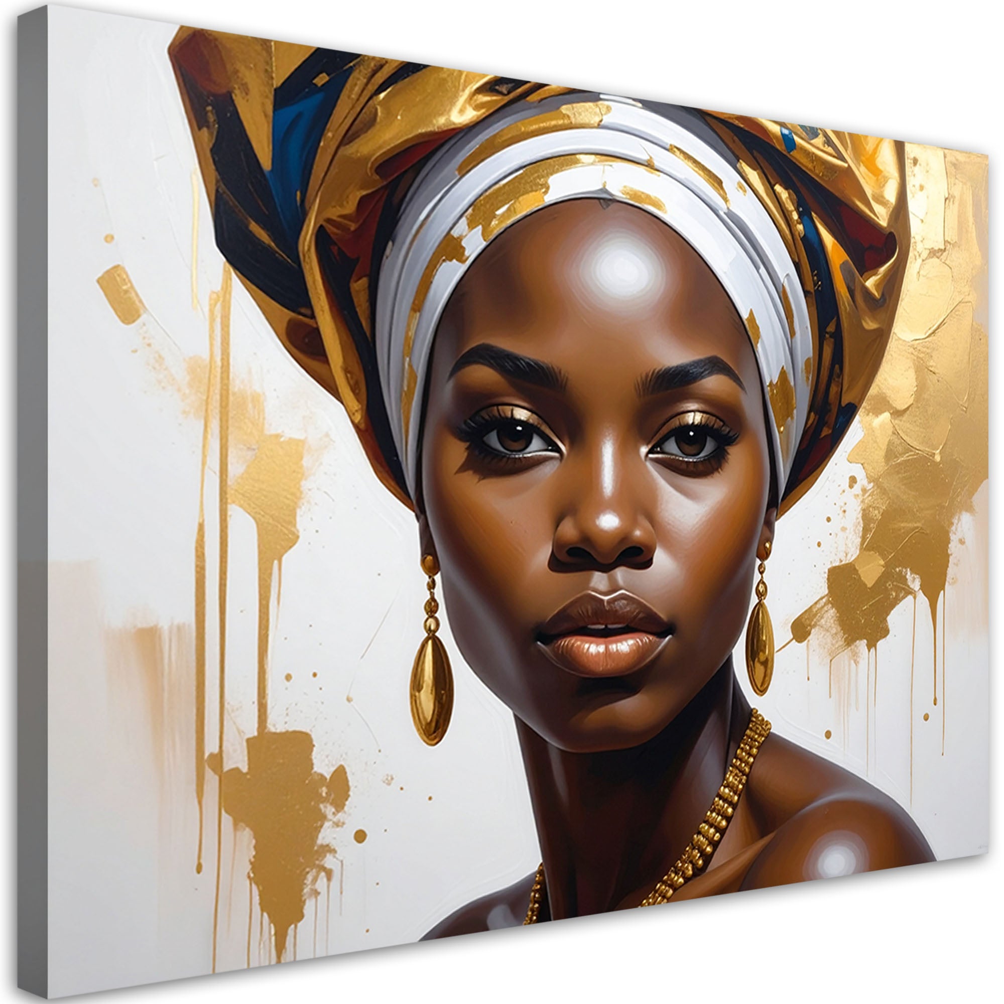 Obraz do salonu sypialni biura, Portret czarnoskórej kobiety w turbanie 90x60