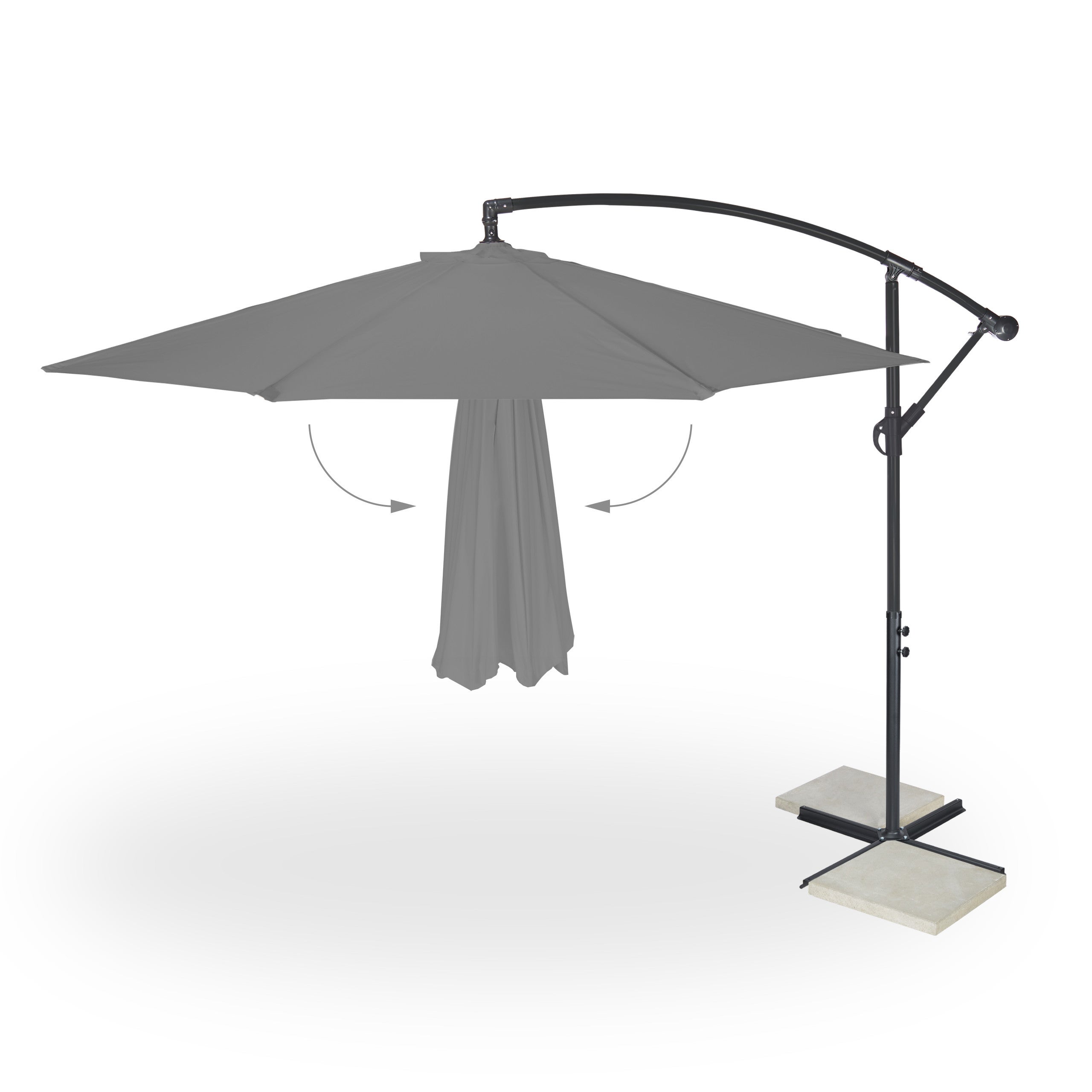 Parasol de jardin déporté, manivelle, ∅ 300 cm, housse de protection, inclinable, stable, XXL, socle, gris, Relaxdays - 6