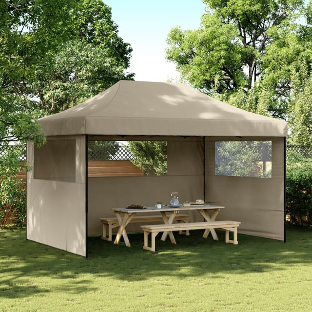 Tenda da festa pieghevole e retrattile, 3 pareti laterali color talpa