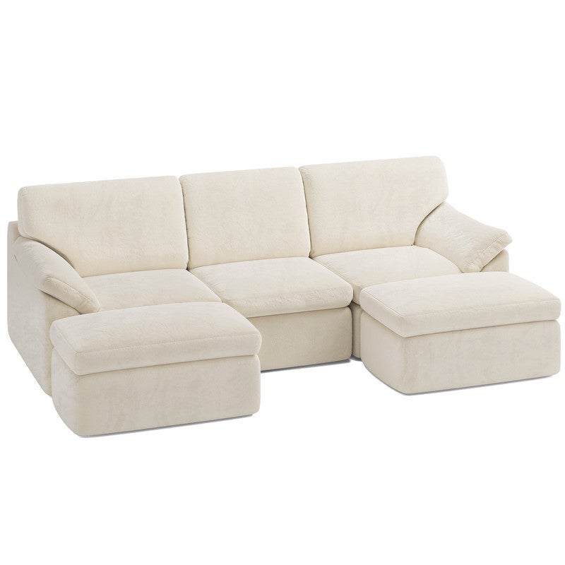 Sofa modułowa RATTANTREE bezramowa 240 x 140 x 65 cm z wyjmowanym pufem, sofa w kształcie litery U, idealna do salonu, 3-osobowa, ciemnoszara