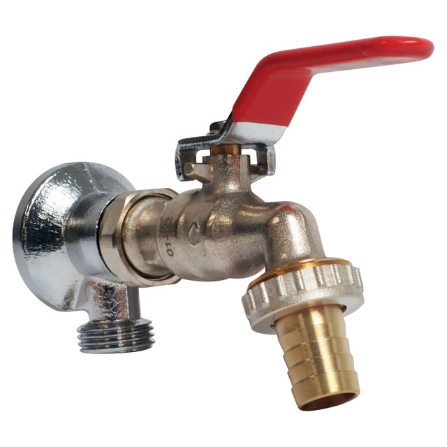 Robinet arrosage orientable 15/21-20/27 laiton chromé + Applique murale sans écrou