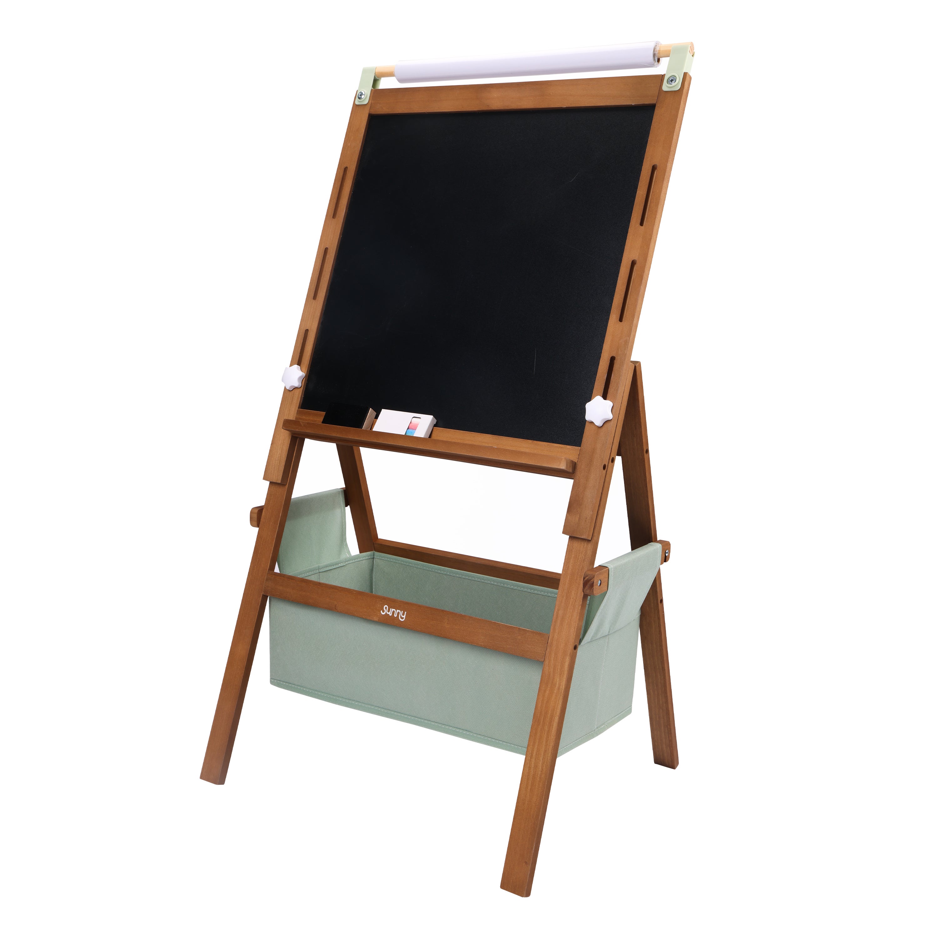 Sunny Lara Chevalet pour enfants en bois, marron | Tableau blanc, tableau noir et rouleau de papier | Tableau magnétique avec craies, feutres, - 7