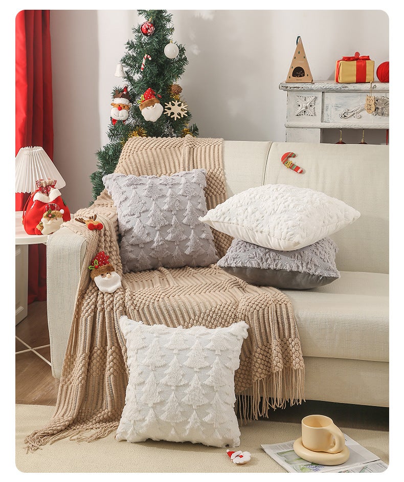 Lot De 4 Housses De Coussin 45x45 Cm - Motifs Flocons Et Sapins De Noël - Polyester Doux, Lavable, Zip Caché - Pour Canapé, Salon, Chambre - 5