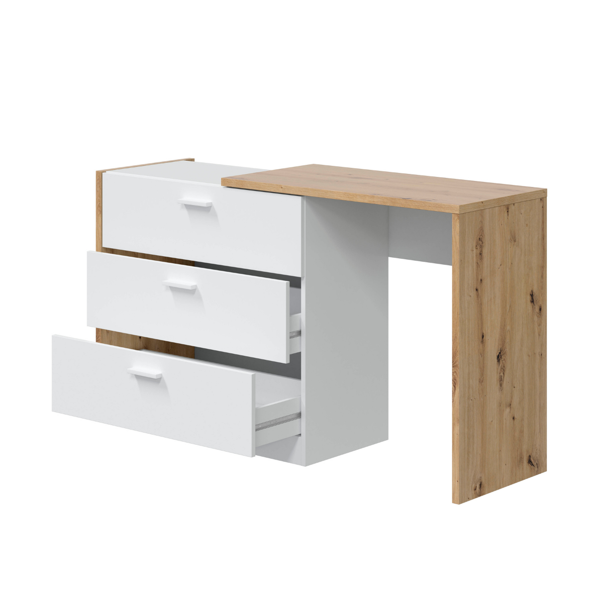 Comò Cassettiera Con Scrivania Estensibile 3 Cassetti Effetto Legno Rovere E Bianco Kommo - 6