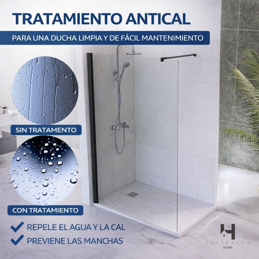 Mampara de Ducha Fija 110x200 cm Negro Mate con Cristal Templado 8 mm y Tratamiento Antical para Baños Modernos - 6