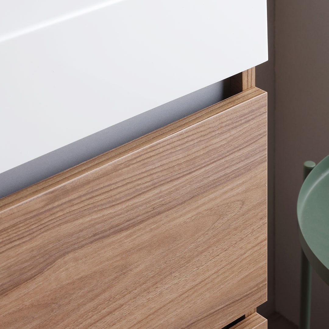 Meuble de salle de bains suspendu 120cm 2 tiroirs chêne naturel, lavabo et miroir 120x60 | Valentina - 4