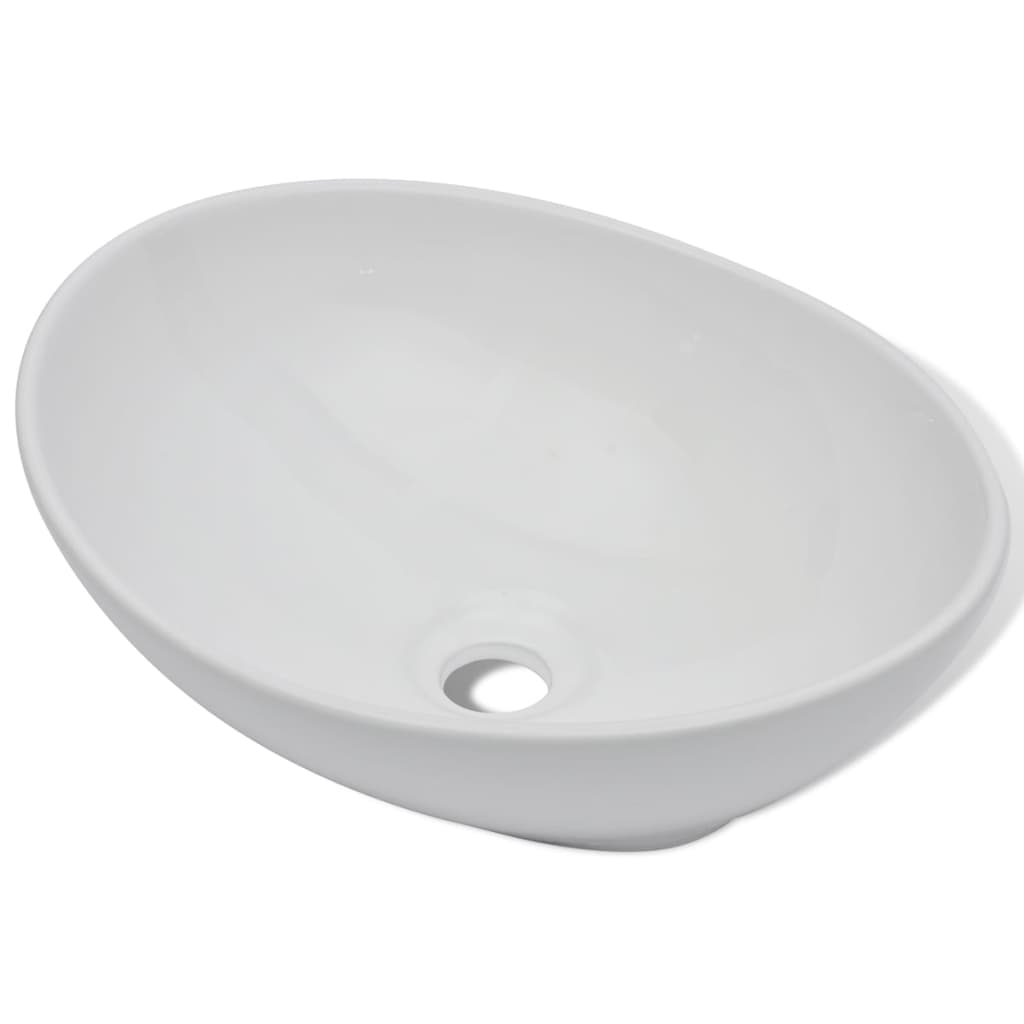 Maison Exclusive - Lavello Bagno con Miscelatore in Ceramica Ovale Bianco - 5