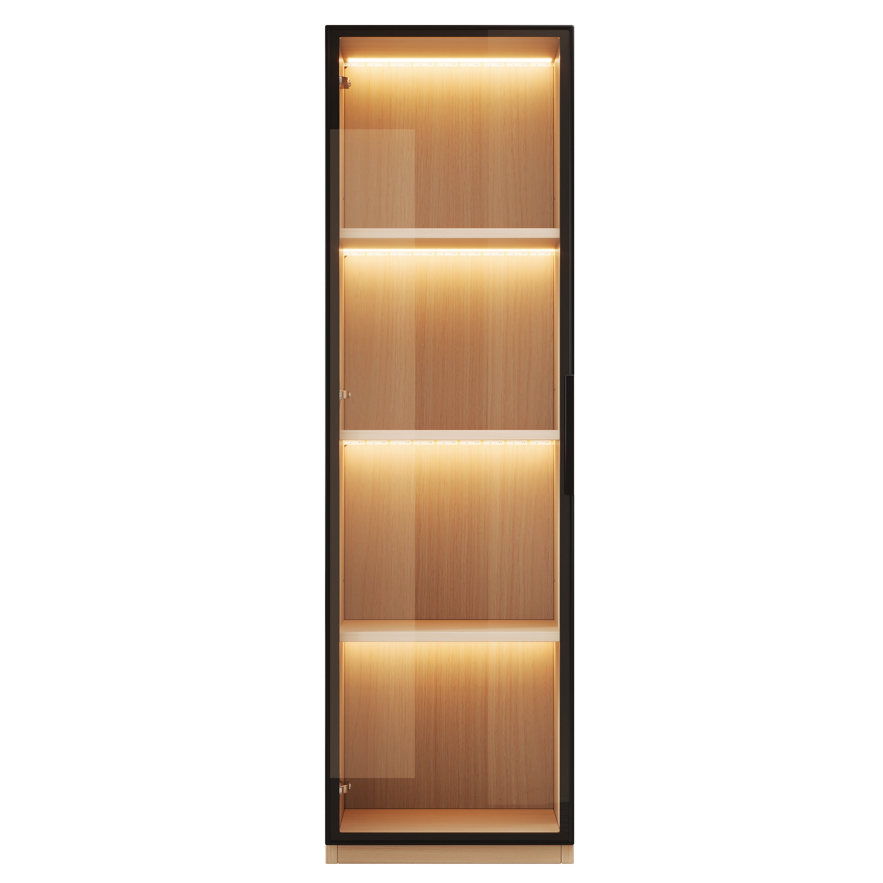 Vitrine Haute d'angle 40x40x165 cm avec LED Multicolore, Vitrine moderne avec Porte Vitrée Trempée, Charnières Amorties, Vitrine en bois Chêne - 4