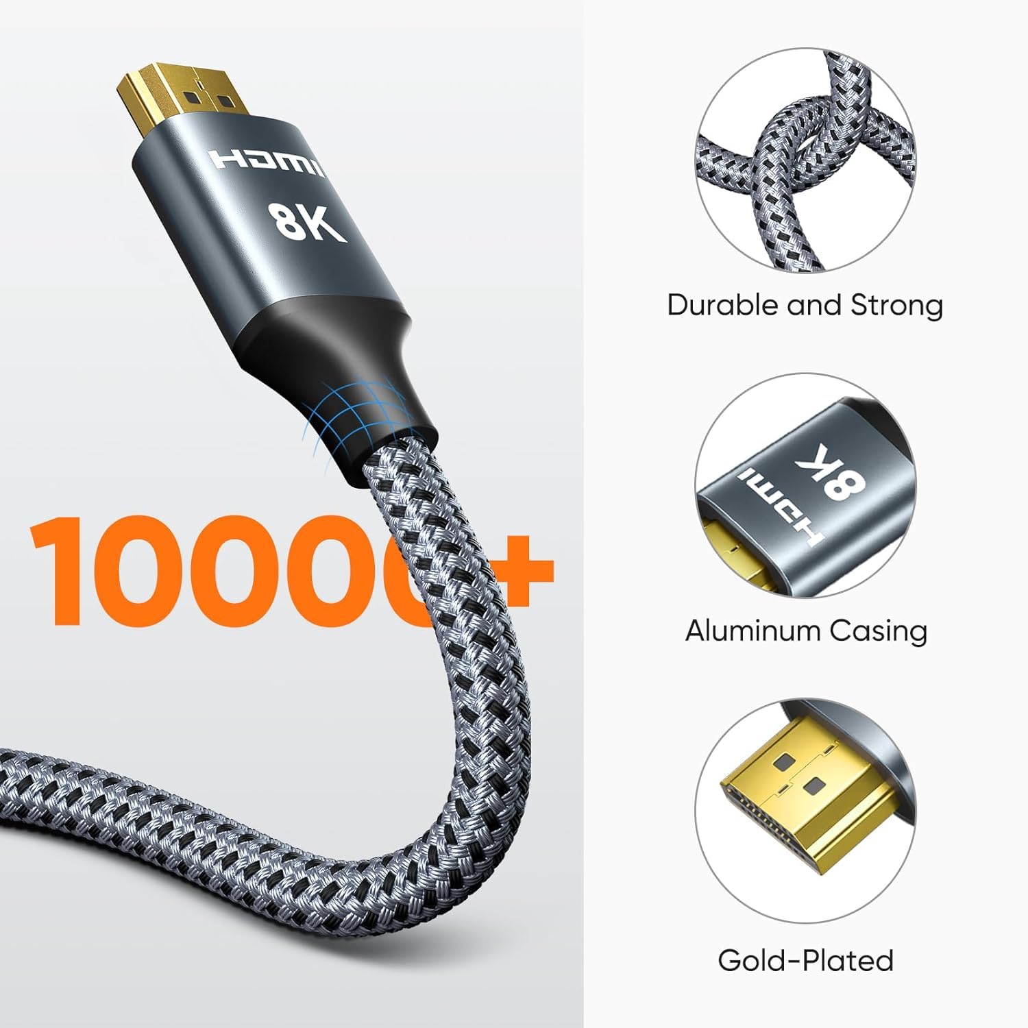Câble HDMI 2.1 8K 5M, 48Gbps Câble HDMI Tressé en Nylon Haute Vitesse, Prend en Charge 8K@60HZ, 4K@120Hz, Compatible avec 4 TV - 7