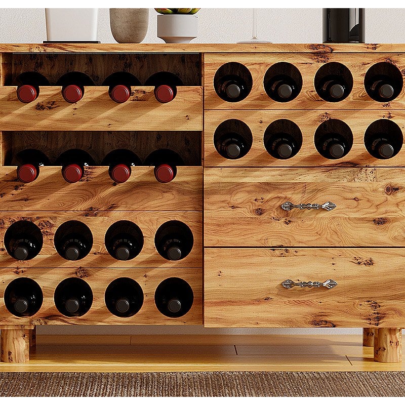 Komoda na wino z drewna sosnowego i MDF - szer. 90 x gł. 32 x wys. 69 cm - Naturalny - RIOJA