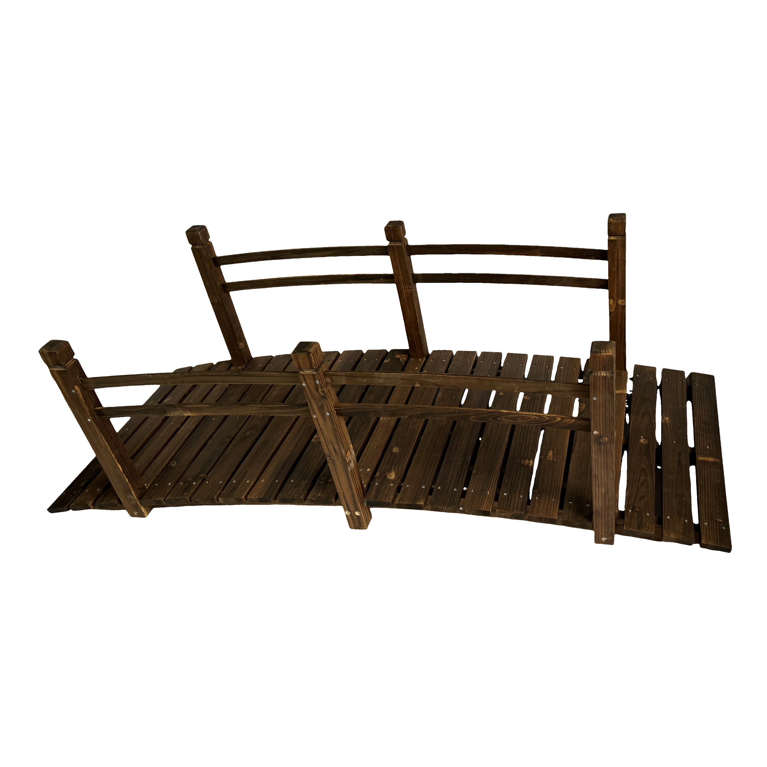Puente de jardín con barandilla de abeto para estanque, 58 x 185 x 72 cm, carga 200 kg, marrón, relaxdays