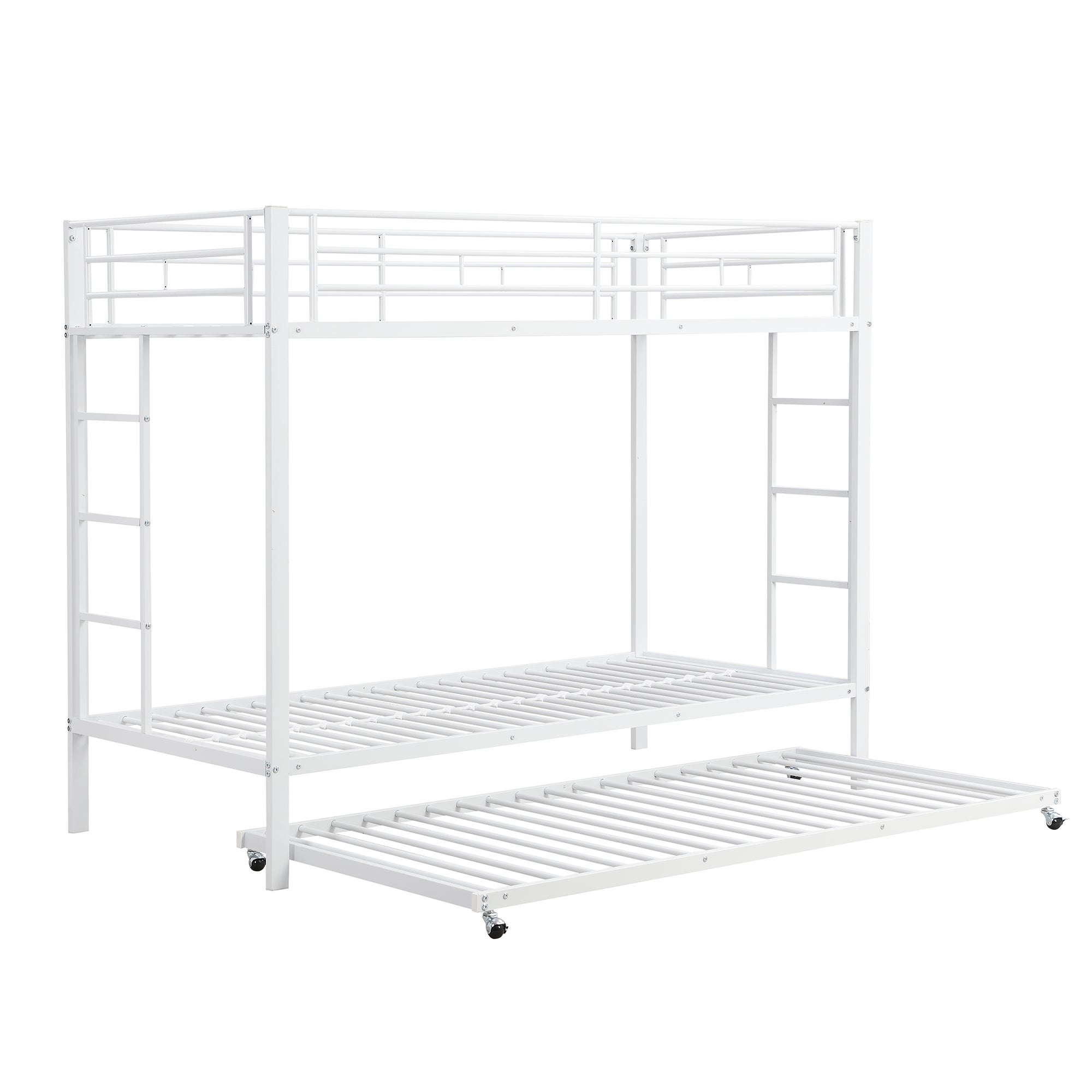 Letto a castello 90 x 200 cm, letto con struttura in ferro, letto per bambini, dotato di letto estraibile, sponde alte, costruzione robusta, bianco - 7