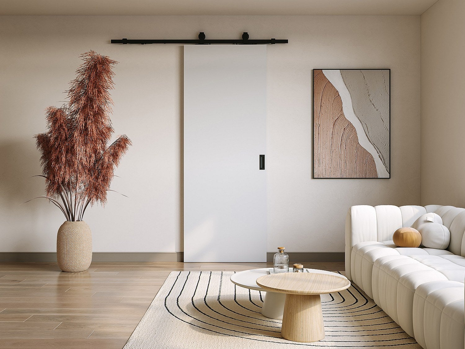 Drzwi przesuwne z naściennym systemem przesuwnym – MDF + PVC Białe – wys. 205 x dł. 63 cm – VARIN II