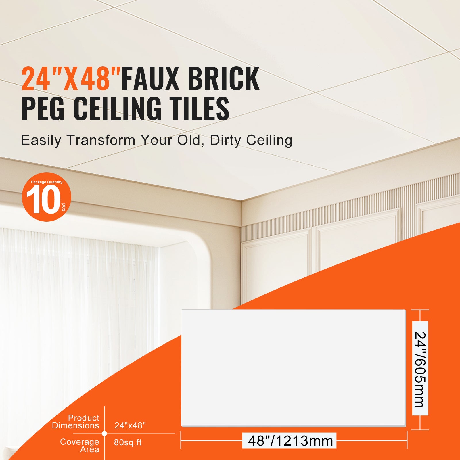Tuiles de Plafond PVC 24 x 48 po, Lot de 10, SucceBuy Dalles Suspendues Ignifuges, Flexibles, Pose Rapide, Finition Lisse Blanche - 4