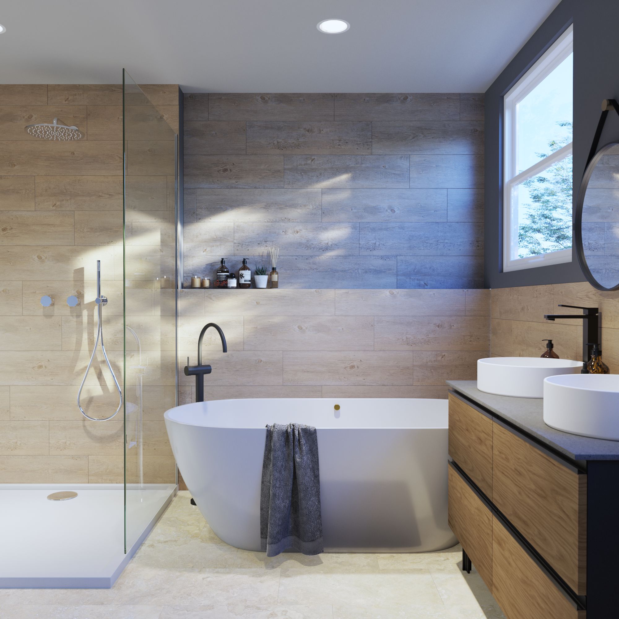 Dalle PVC clipsable forte ARTENS - LAKOS Effet carrelage en travertin beige - 1,67 m²/ 9 Dalles - 5