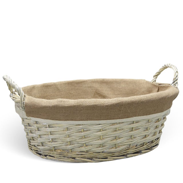 Cesta de pan de mimbre color marfil con asas tejidas 52 x 38 x h 24cm