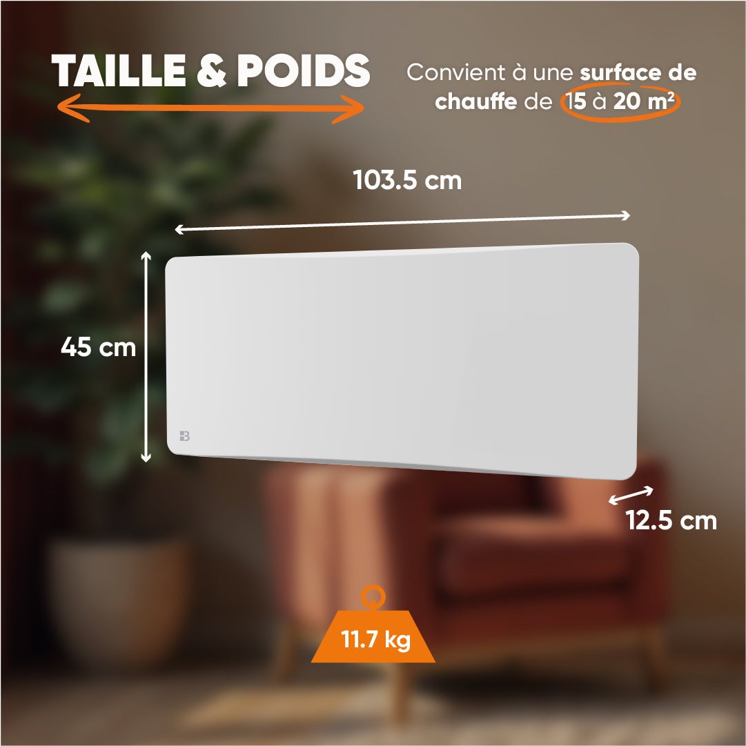 Radiateur électrique fixe à inertie sèche céramique avec thermostat interchangeable 2000W Bestherm OVEO horizontal blanc - 6