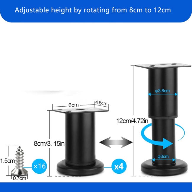 Gambe Regolabili Per Mobili Sossai - Set Di 4, Bianco, 100mm (±20mm), Portata 25kg Cadauna - Foto 3