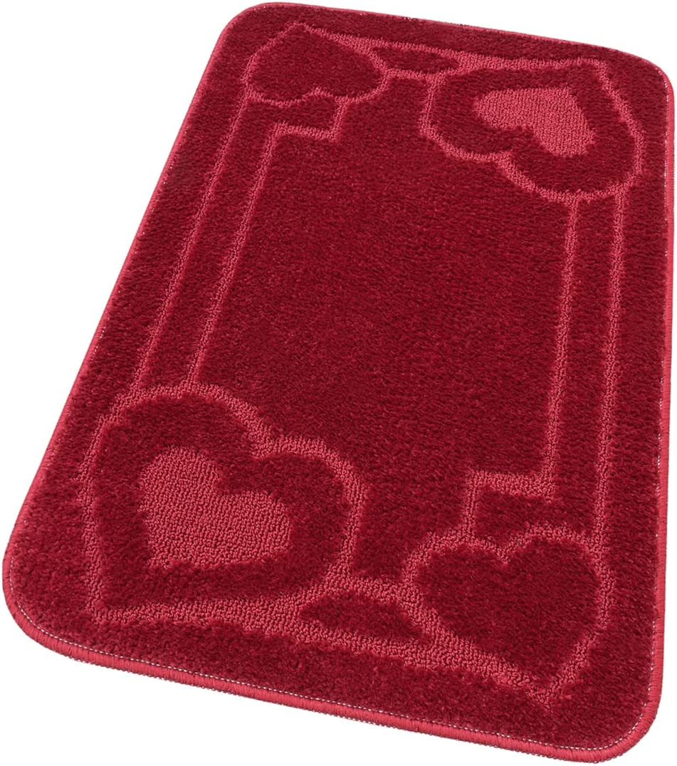 Alfombra de baño 50x110 cm pie de cama moderna suave antideslizante absorbente color sólido corazón rojo