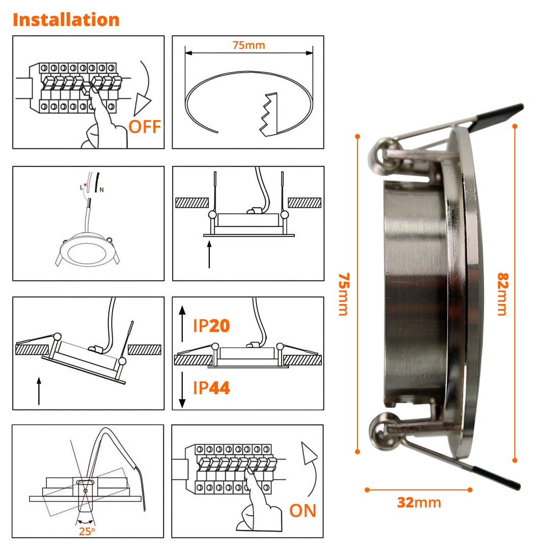 Lot De 10 Spots LED Encastrables ALUSSO – 5W 440LM – Dimmable IP44 – Salle De Bain