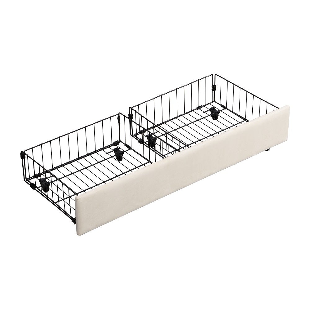 Cama contenedor con cabecero - 140 x 200 cm - 2 cajones - terciopelo - somier de láminas - estilo contemporáneo - blanco - 6