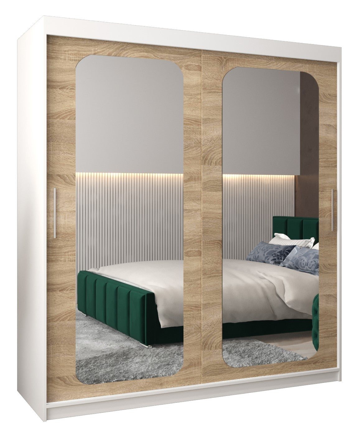 Szafa przesuwna garderoba PROMO T3 180 x 62 x 200 cm Biały + Sonoma - Abiks Meble