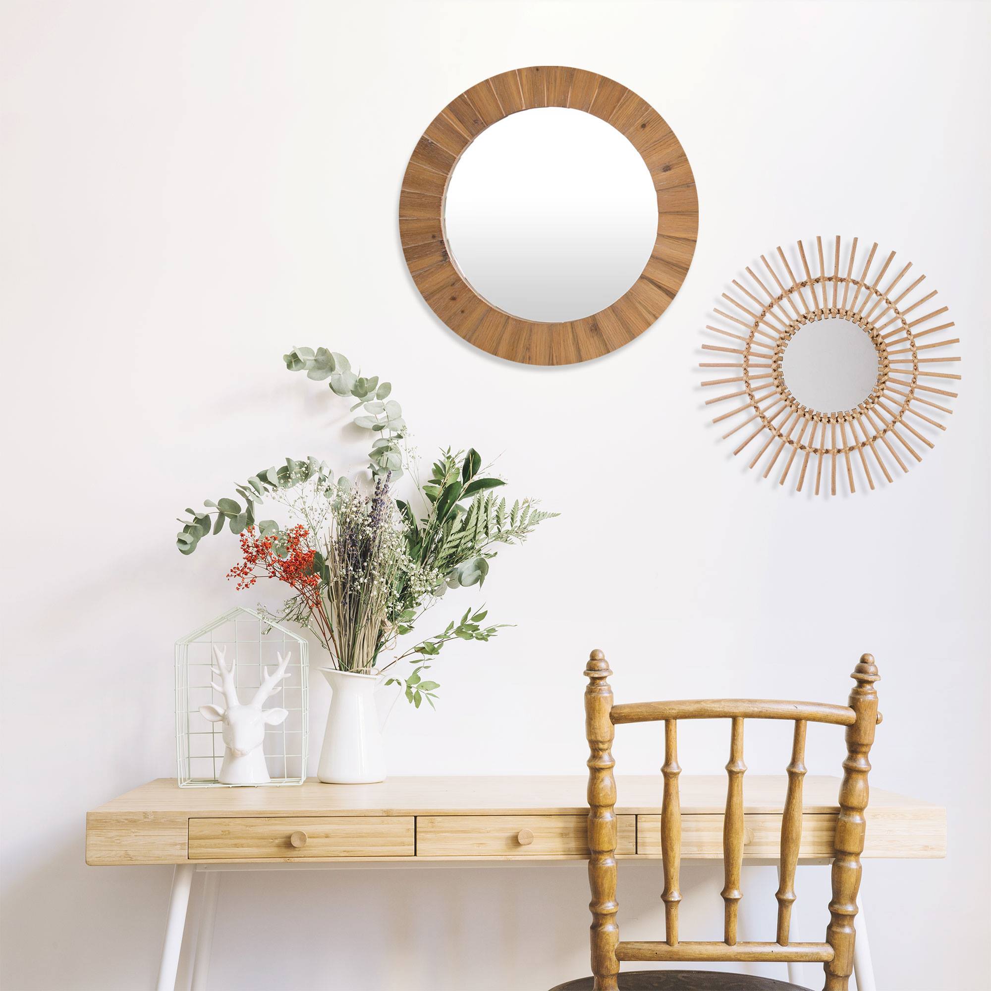 WELLHOME Espejo de ratán SOL beige Ø58cm - 4