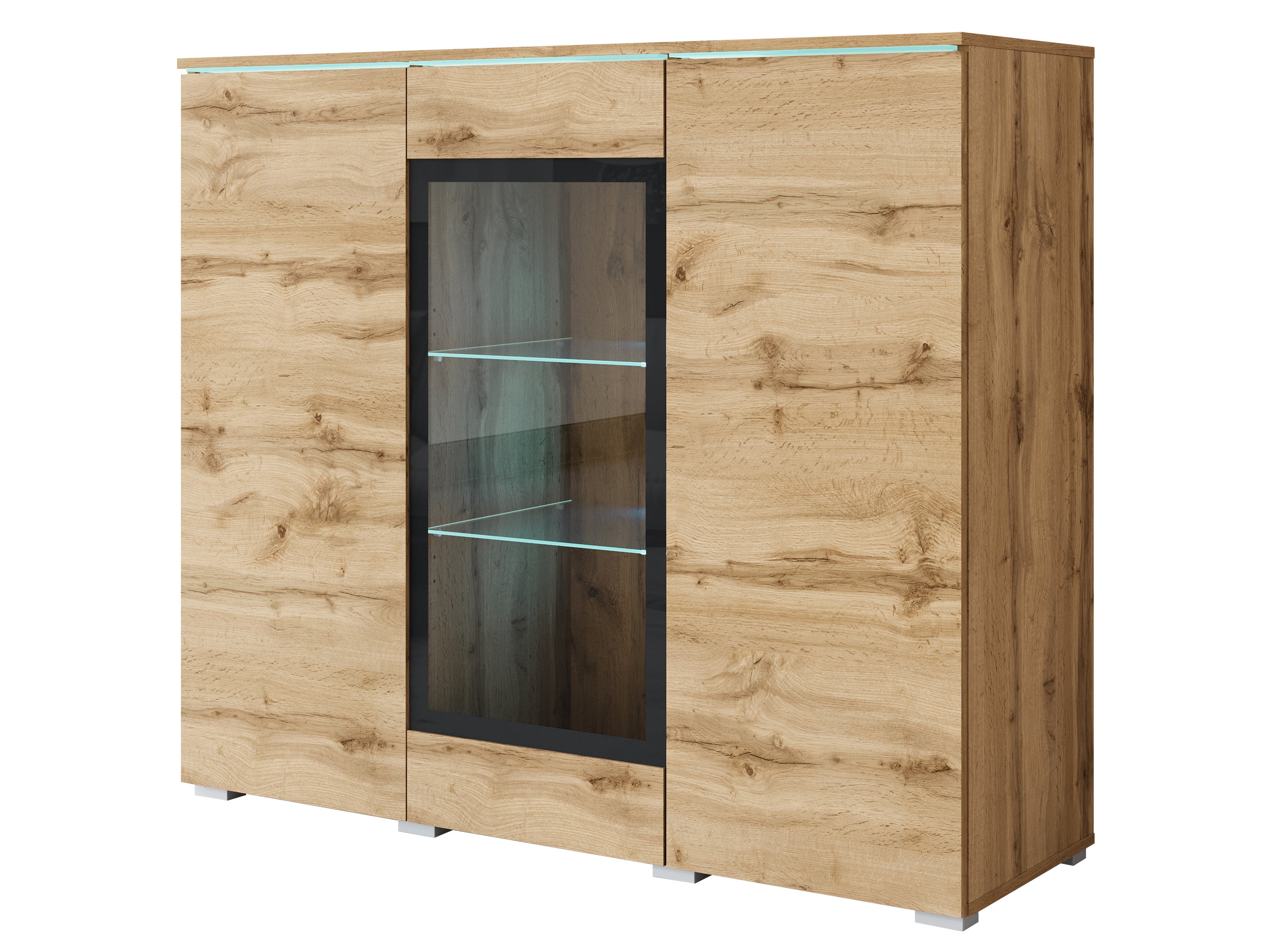 Komoda z przeszkleniem VEVE 120 cm , w kolorze dąb wotan