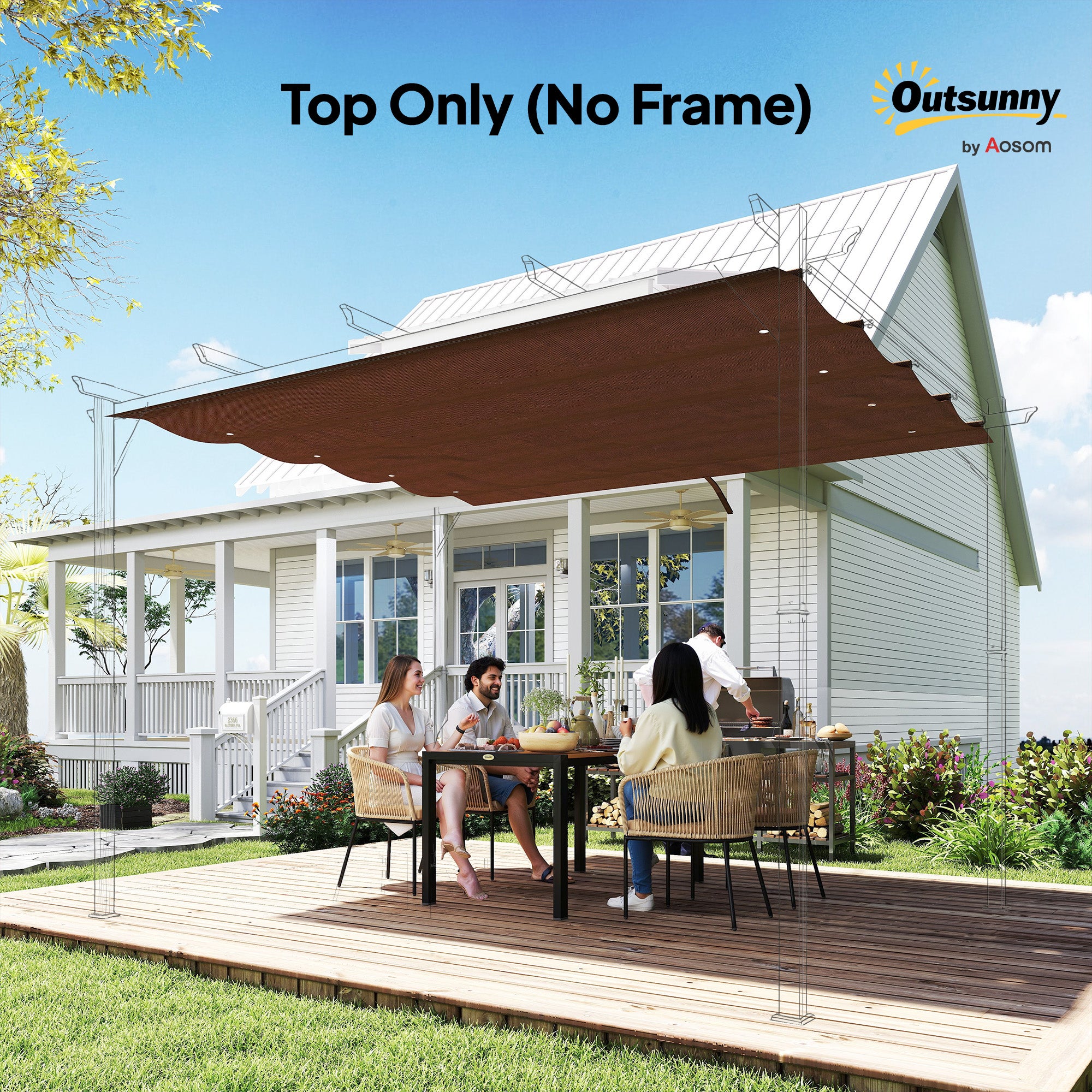 Toiture de remplacement pour pavillon de jardin de 2,85 x 2 m, extensible, montage facile, polyester, couleur café - 9