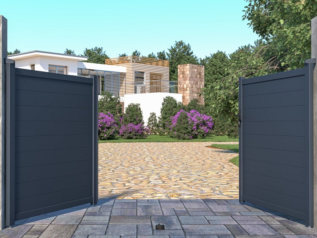 Portail battant aluminium plein L305 x H166 cm anthracite - NAZARIO - 2