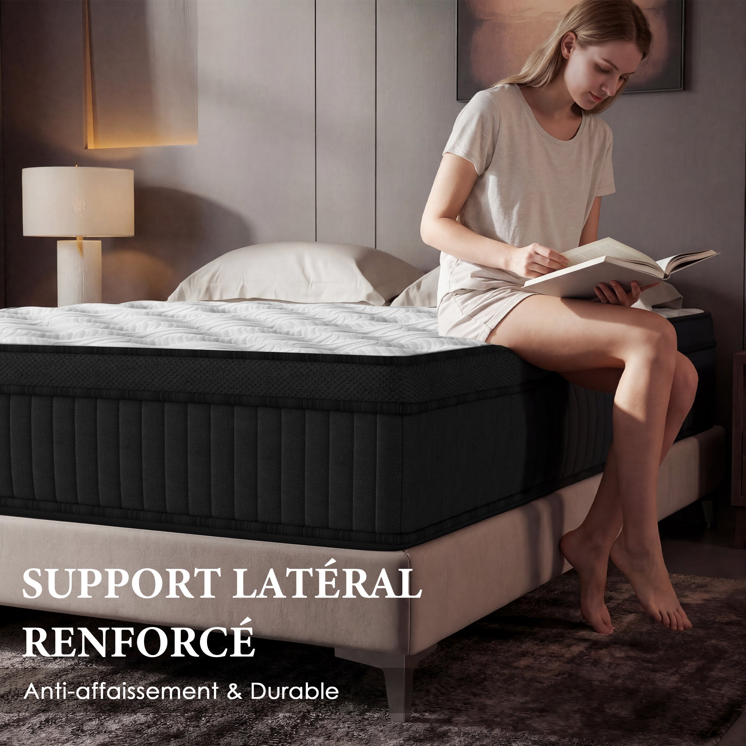 DEWINNER Ensemble matelas + sommier 160x200 cm, Mousse à mémoire de forme,épaisseur du matelas 25cm - 4