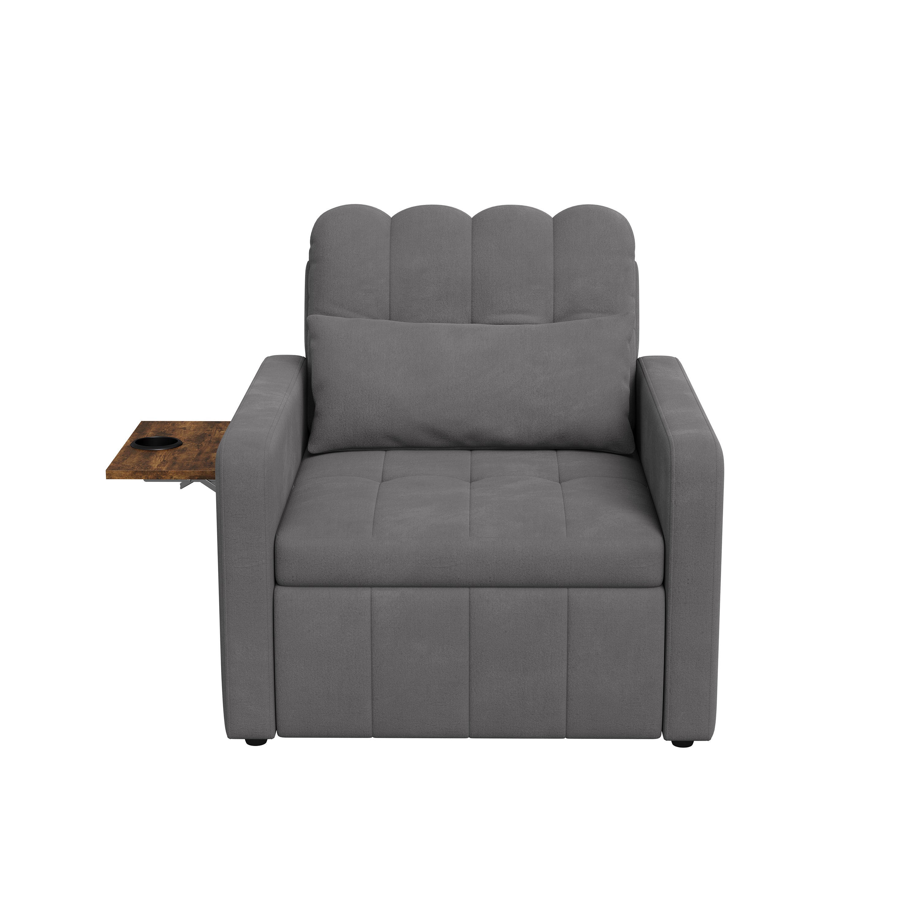 Canapé-lit 1 place pliant - fauteuil - dossier réglable, avec table d'appoint rabattable et poches latérales, tissu chenille - gris - 8