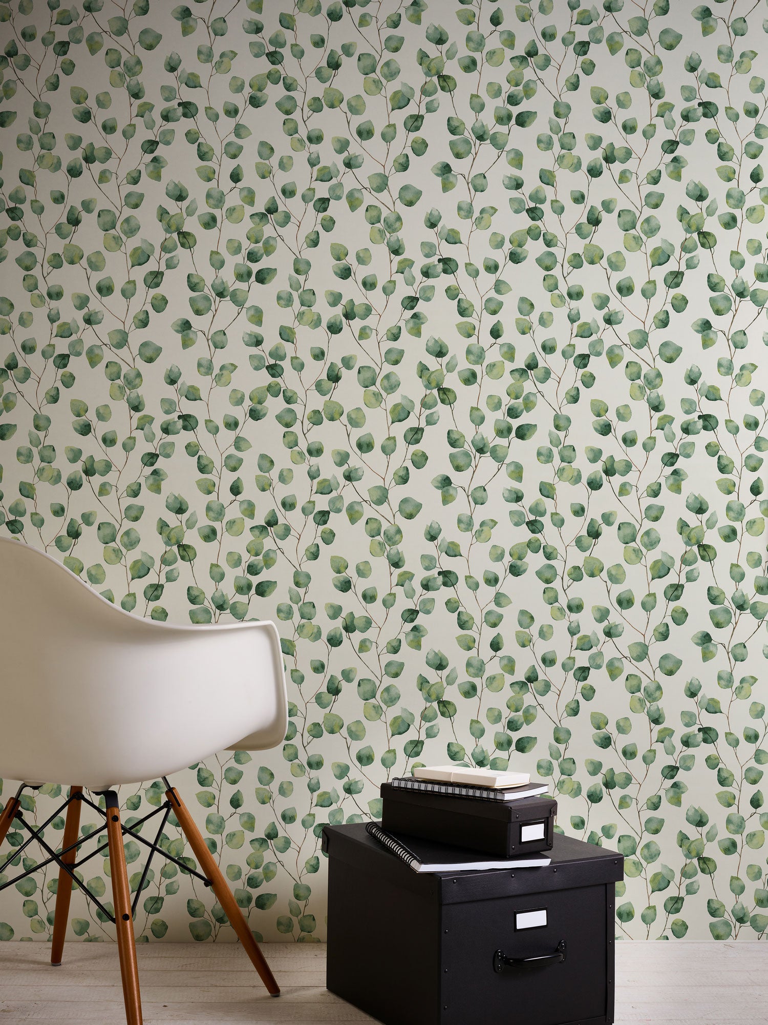 Papel pintado hojas y ramas verdes sobre fondo beige Papel pintado decorativo estilo naturaleza Papel pintado vinílico con relieve - 5