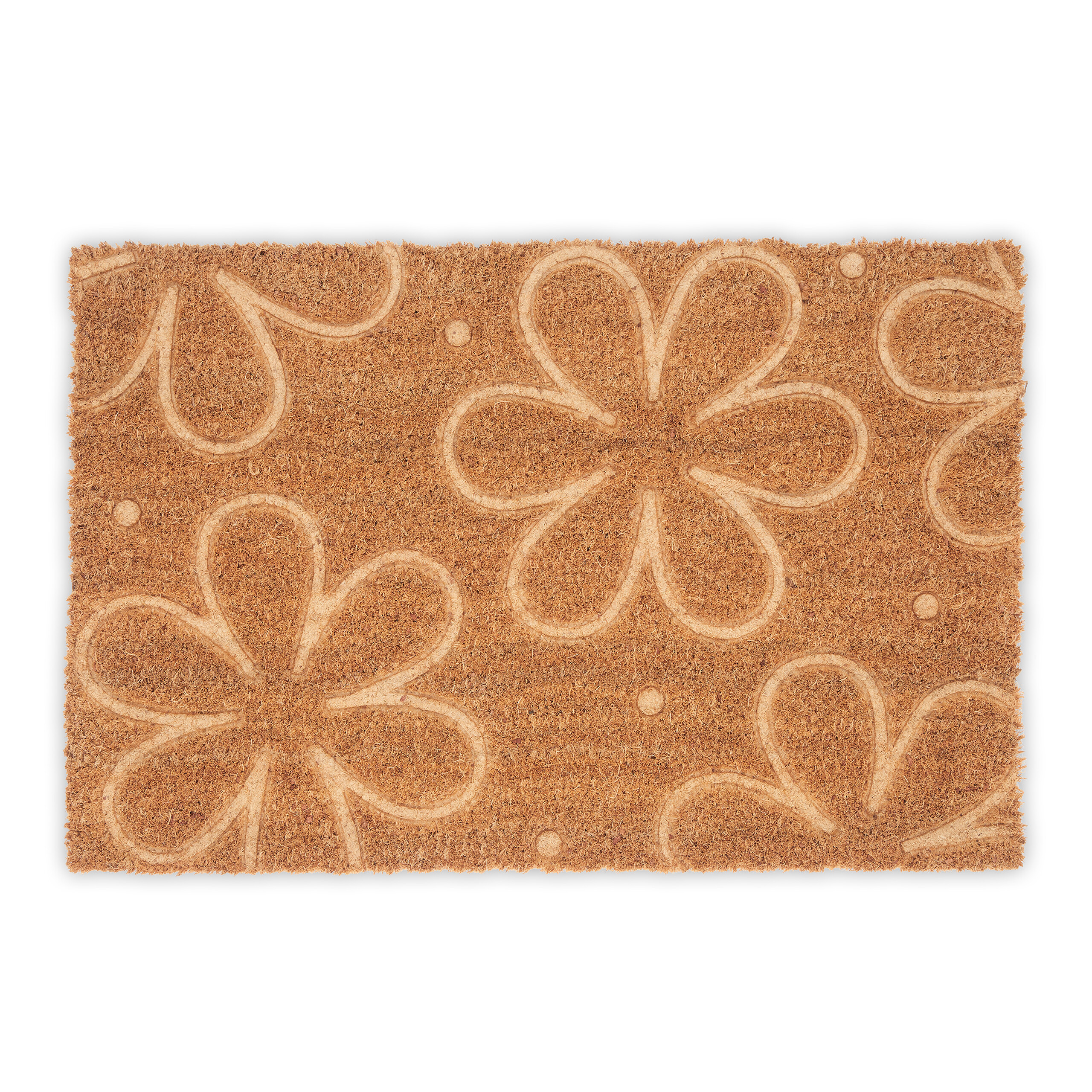 Relaxdays felpudo de entrada, coco, alfombrilla para puerta, flores en relieve, 40x60 cm, interior y exterior, natural