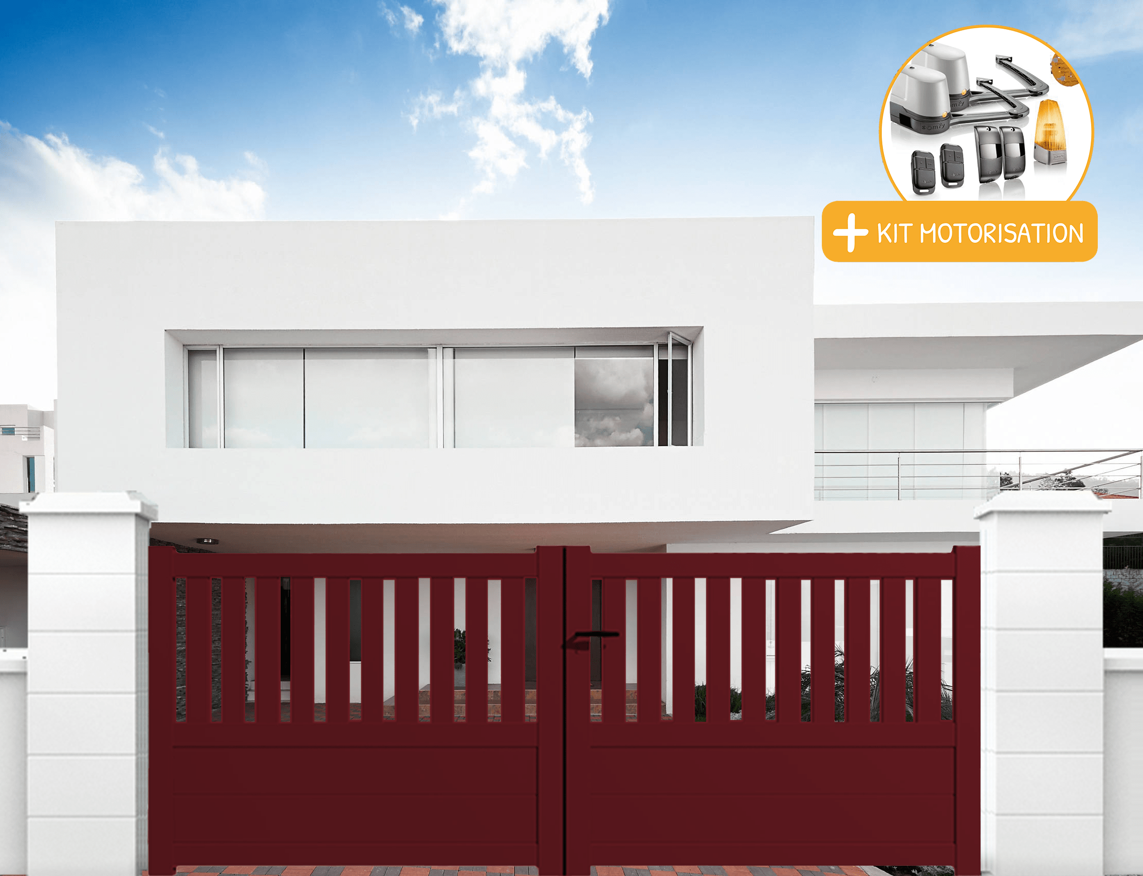 Portail aluminium battant semi-ajouré en kit + Motorisation dimensions L.3000 (entre piliers) X H.1300 mm SGS Essential Blanc (RAL 9010) - 3