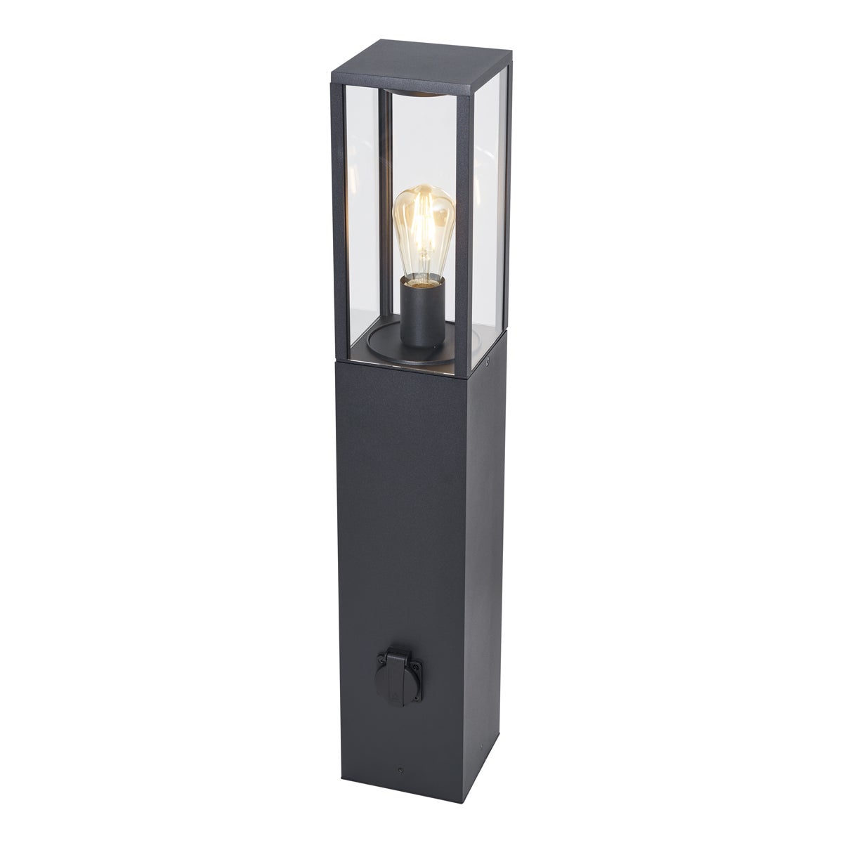 Nowoczesna lampa podłogowa zewnętrzna czarna 80 cm z gniazdem IP44 - Charlois