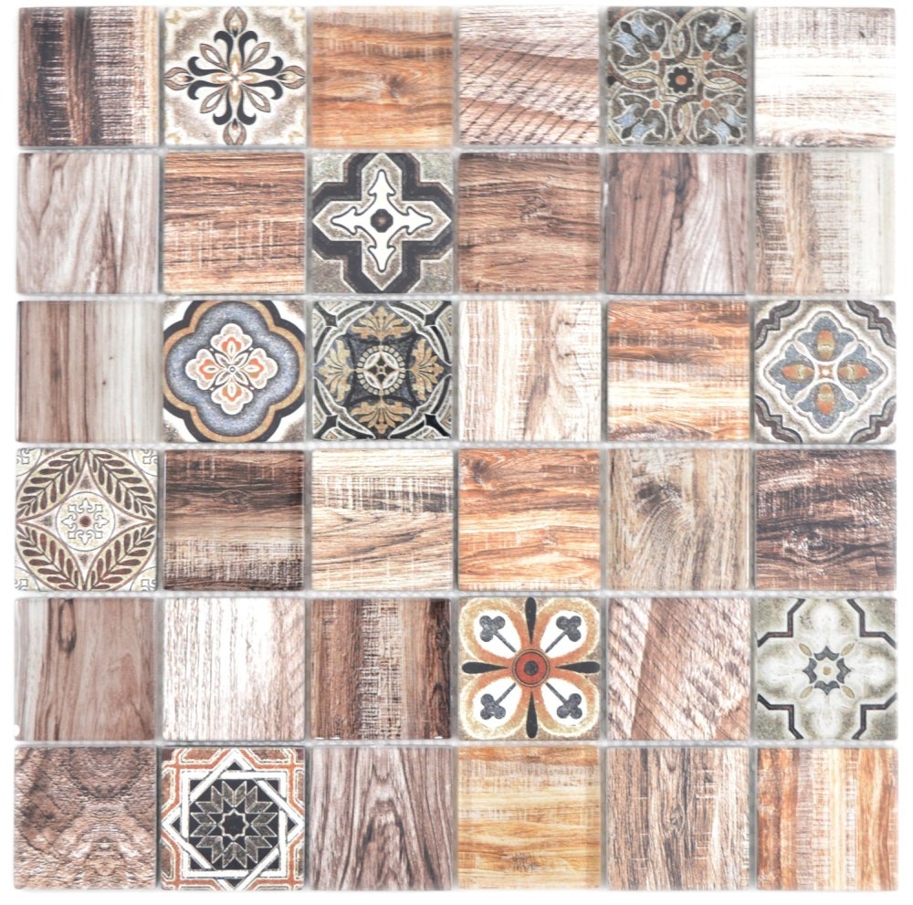 Mosaico translúcido marrón cristal brillante con efecto madera - 10 láminas