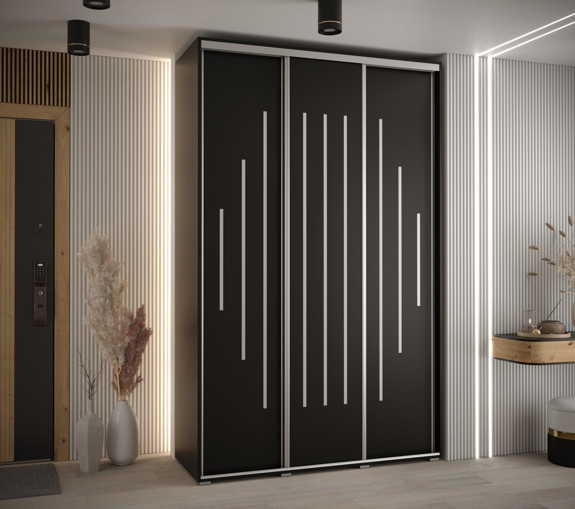 Szafa przesuwna wysoka Davos 12 160 x 45 x 235,2 cm czarny + czarny + u. srebrny - Abiks Meble - 2