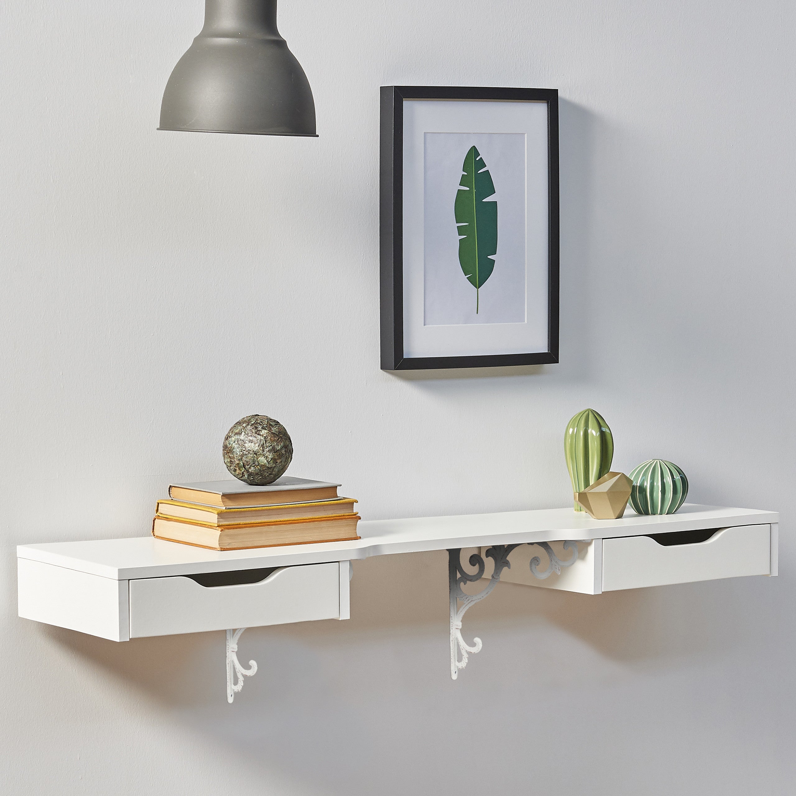 Équerre étagère murale, lot de 4, ancien, support en fonte de fer, ornements baroques, blanc, Relaxdays - 2
