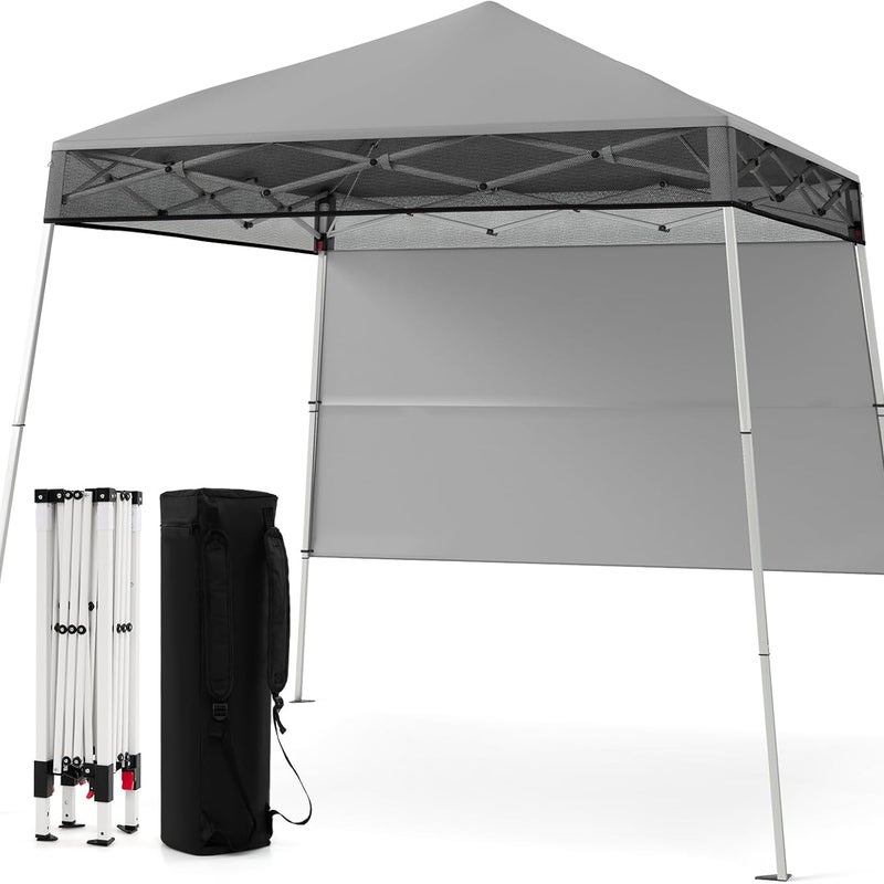 Składana Altana Ogrodowa 234 x 234 cm, Daszek z Boczną Ścianką, Torba Transportowa, 4 Kołki, Wodoodporny Namiot Ogrodowy na Imprezy/Kemping (Szary)